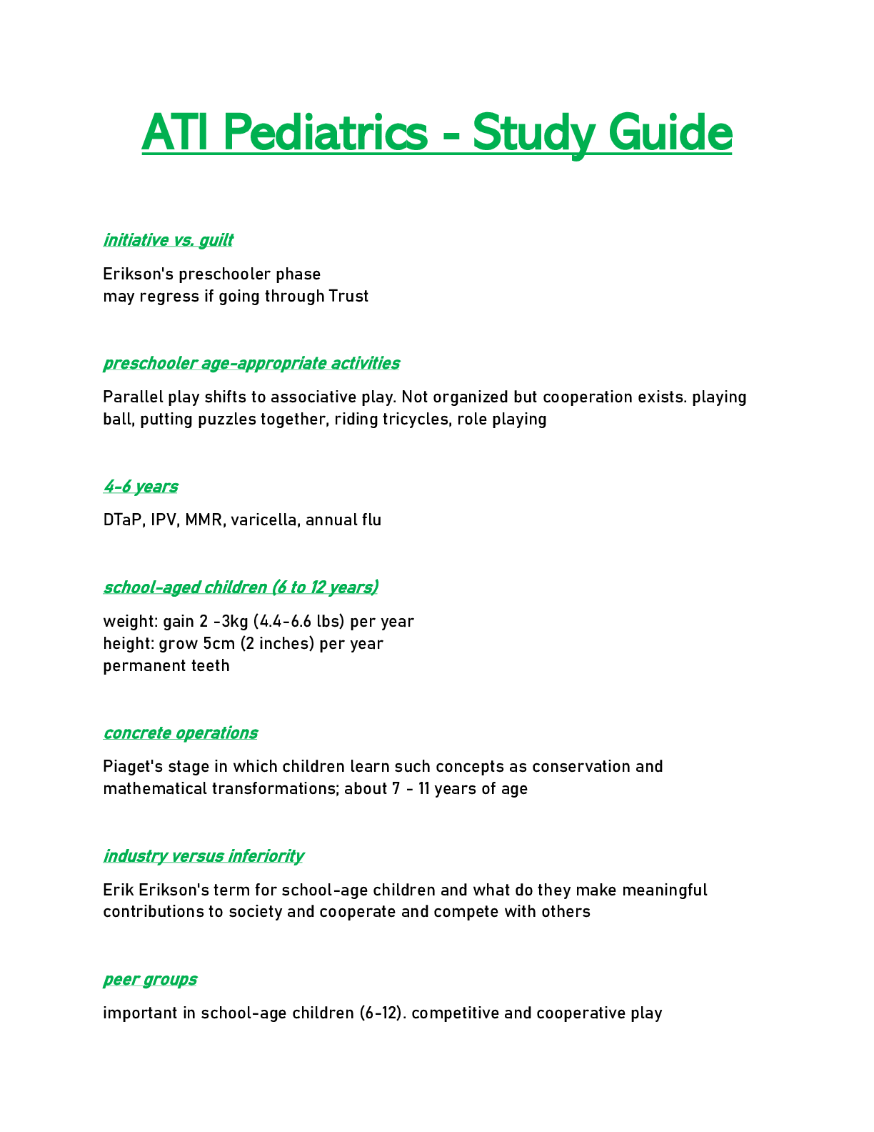 Preview of ATI Pediatrics - Study Guide Latest 2021 (Complete Solution)